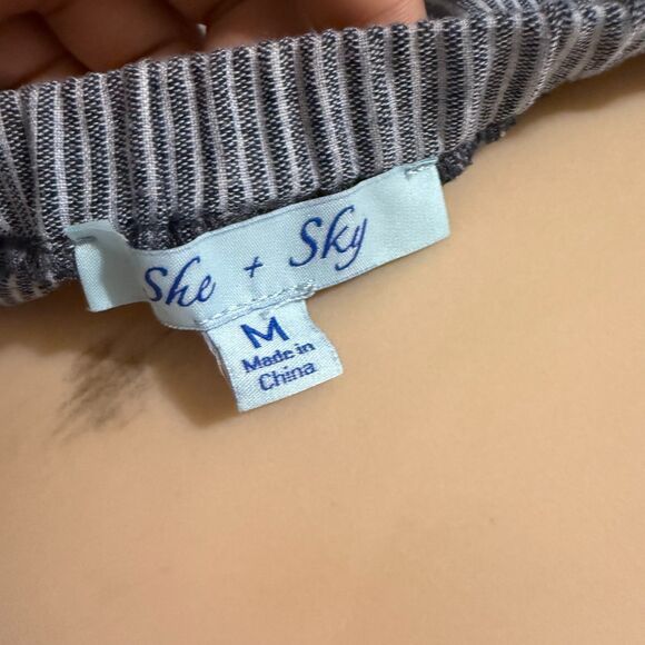 Cottagecore Dream: Off-The-Shoulder Pinstripe Blue Dress With Pockets - Picture 5 of 7